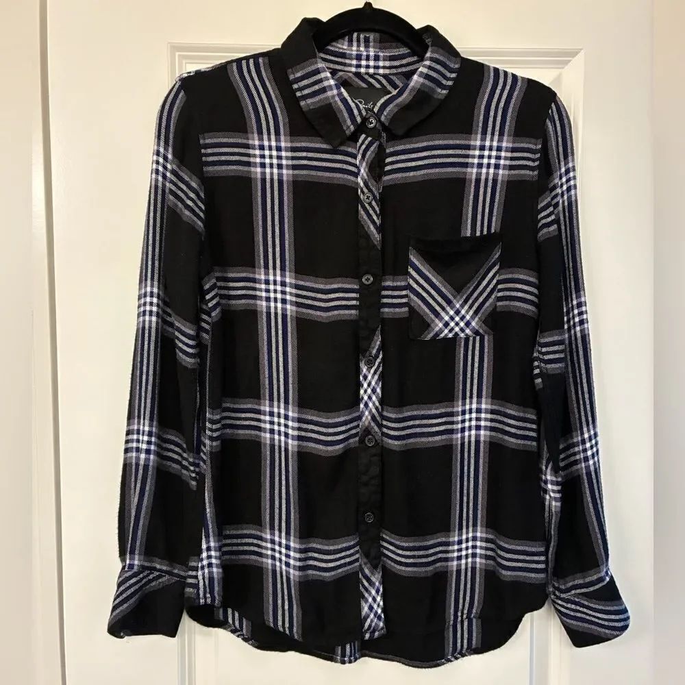 Rails Hunter One Pocket Plaid Shirt Black Royal Blue White Women’s Size Small